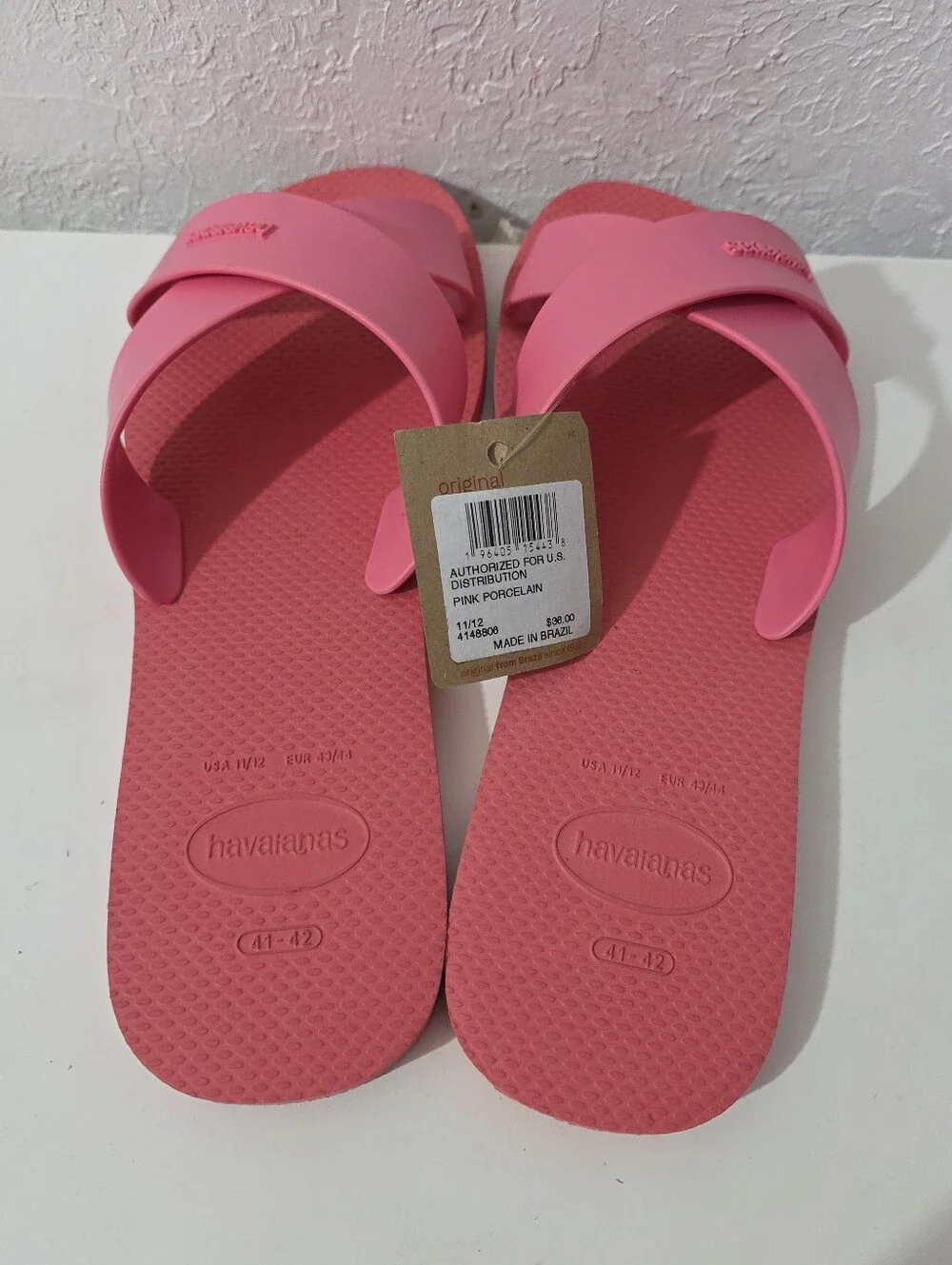 Havaianas Aqua Pink Criss Cross Rubber Slide Sandal Women's Size 11/12